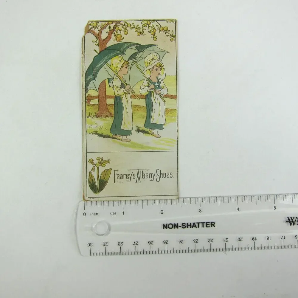 Victorian Trade Card Feareys Albany Shoes New York Ladies Walk Umbrellas Antique